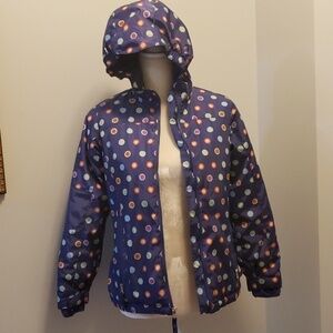 Lands End Kids Hooded Jacket  Polka Dots M 10/12 Warm Poly Fill med weight EUC